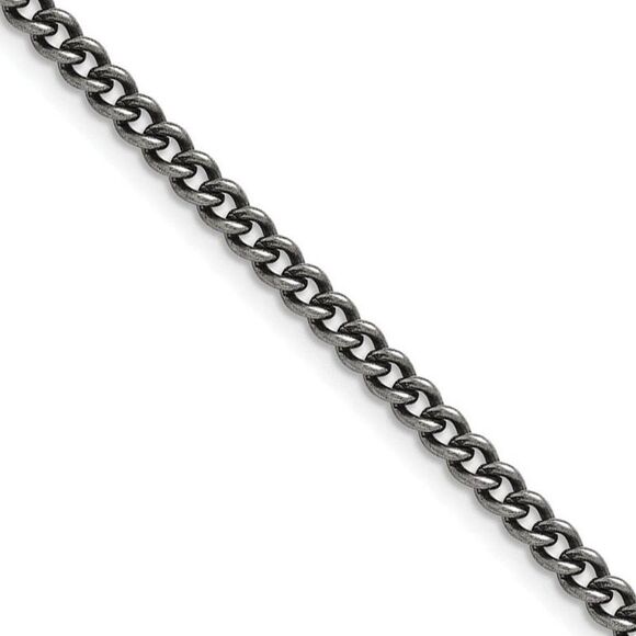 4mm Stainless Steel Antiqued Round Curb Chain Necklace 18 Inch